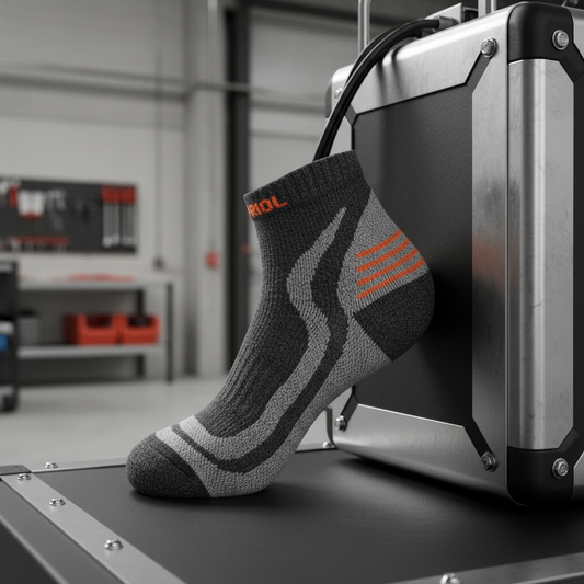 Calze tecniche da lavoro Kapriol Tundra indossate in cantiere con scarpe antinfortunistiche