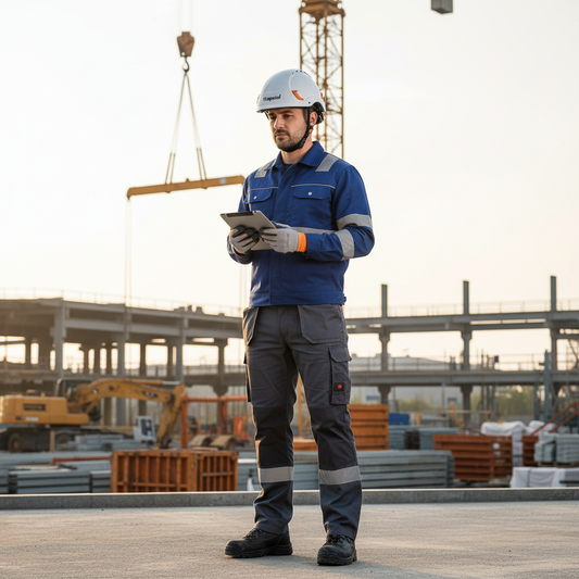Operaio edile con casco di protezione Kapriol Airkap Plus indossato in cantiere
