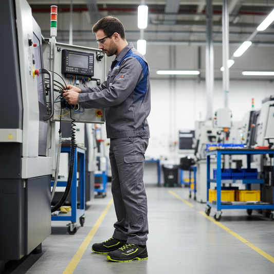 Operatore con scarpe antinfortunistiche Sparco Indy Juri in ambiente industriale