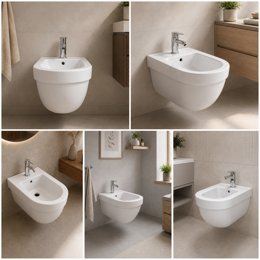 Bidet sospeso ceramica installato a parete in bagno moderno — offerta outlet