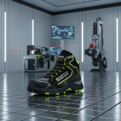 Scarpe da lavoro Sparco Allroad Motegi indossate in magazzino o ambiente industriale indoor
