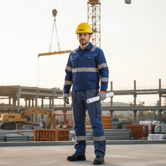 Operaio con casco Kapriol Airkap Plus e abbigliamento DPI completo per cantiere edile
