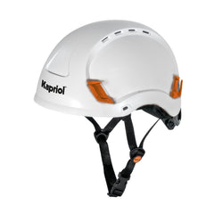 Kapriol Casco Airkap Plus bianco con sottogola e sistema di regolazione micrometrica, vista laterale