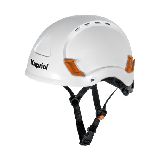 Kapriol Casco Airkap Plus bianco con sottogola e sistema di regolazione micrometrica, vista laterale
