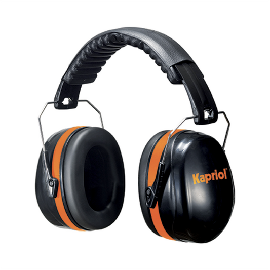 Cuffia antirumore KAPRIOL Silver 32 con gusci in ABS neri e dettagli arancioni