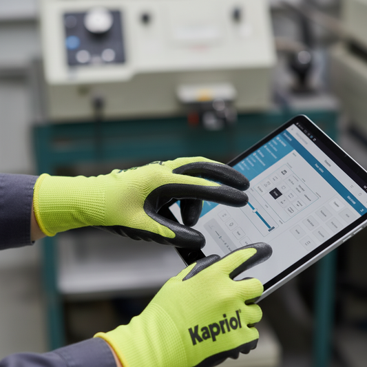 Operatore con guanti Kapriol Thin Touch durante attività di magazzino e logistica