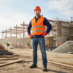 Operaio edile con guanti da lavoro Kapriol Easy Grip in cantiere