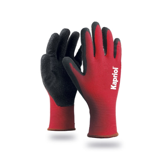 Kapriol Guanti Easy Grip da lavoro rossi e neri con spalmatura rugosa in lattice