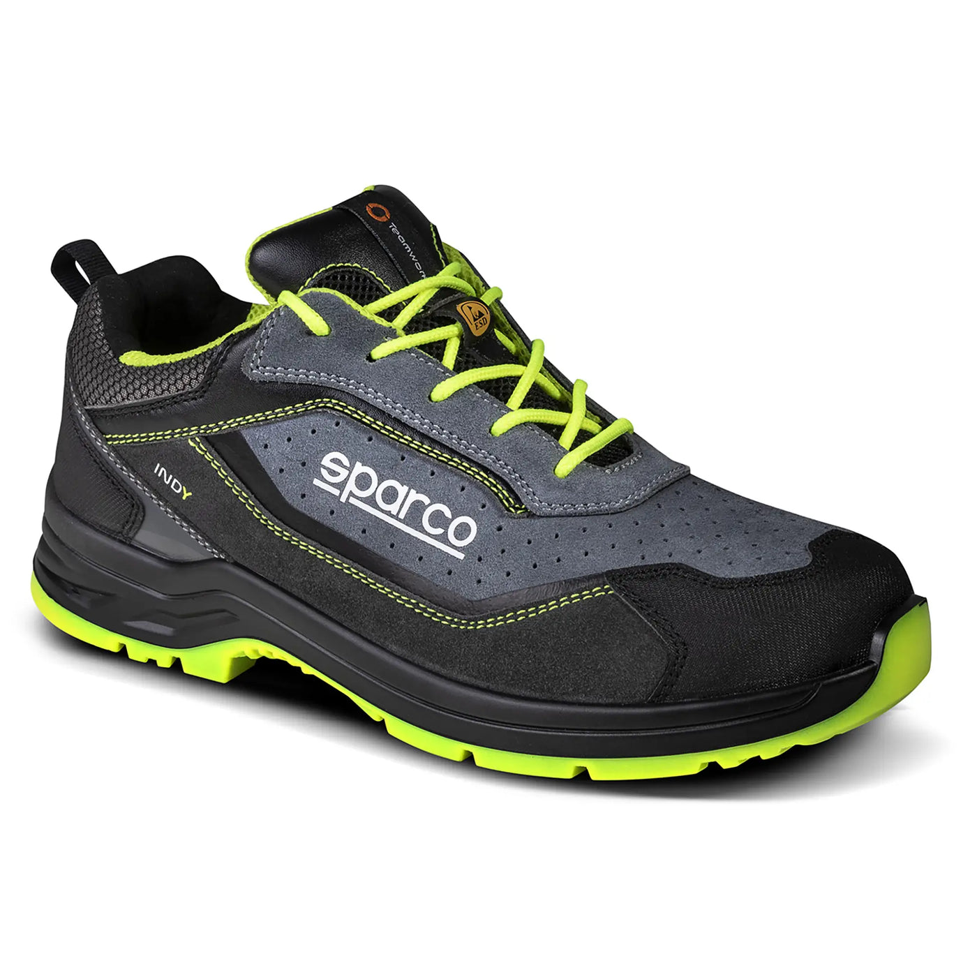 Sparco Indy Texas scarpa antinfortunistica S1P nera e gialla vista laterale