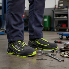 Dettaglio suola FlexGrip e tacco Ladder Grip scarpe Sparco Indy Juri da lavoro