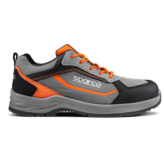Sparco Indy Pato scarpa antinfortunistica S1P grigia e arancione vista laterale