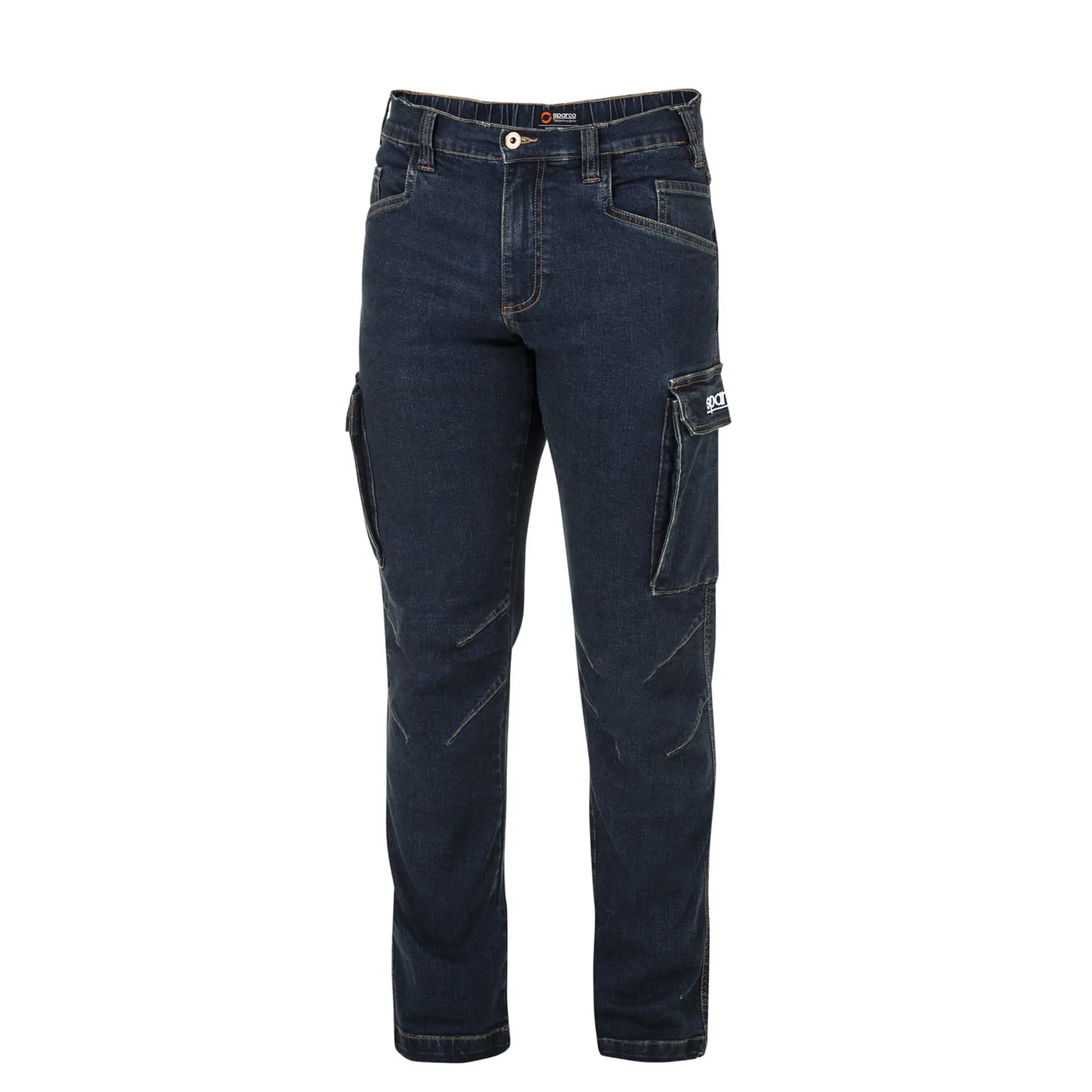 Sparco Jeans Denim da lavoro colore blu scuro, pantaloni professionali in cotone e spandex