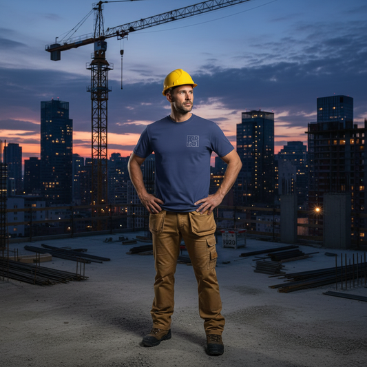 Lavoratore edile con t-shirt Kapriol Enjoy manica corta in cantiere