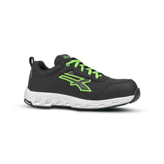 Scarpa da lavoro U-Power Mitch S3S nera con lacci verdi, vista laterale