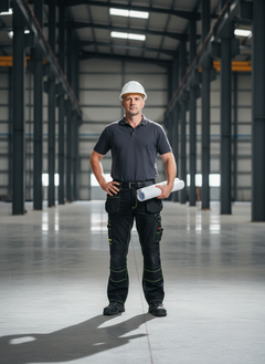 Operaio edile in cantiere con Kapriol Pantalone Slick da lavoro tecnico multitasche