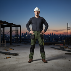 Pantalone Kapriol Kavir utilizzato in cantiere edile con ginocchio a terra