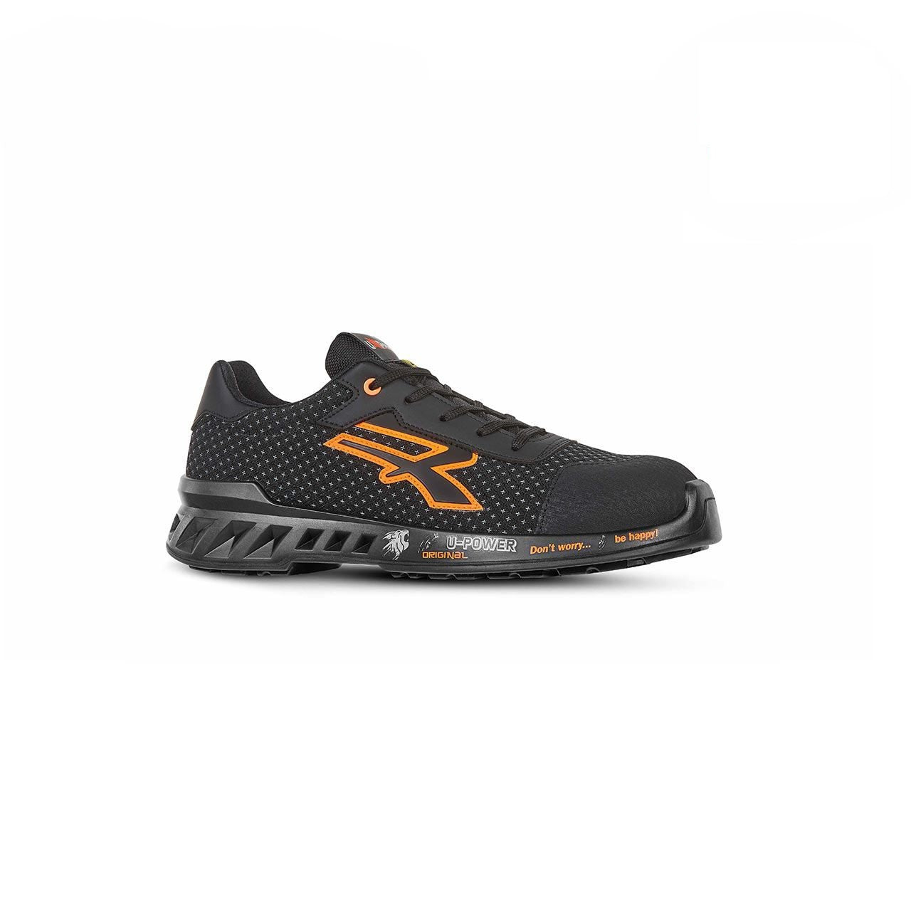Scarpa antinfortunistica bassa U-Power Peter nera con dettagli arancio, vista laterale