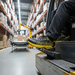 Scarpa da lavoro Kapriol Dune Jaq indossata in magazzino o ambiente industriale