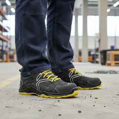 Scarpa antinfortunistica Kapriol Spider indossata su pavimento da cantiere