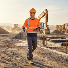Lavoratore con scarpe antinfortunistiche Kapriol Spider su cantiere edile