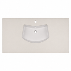 Top tecnico in resina bianca con lavabo sottopiano integrato, misura 50x130 cm, su sfondo neutro