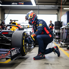 Scarpa da lavoro Sparco Keynes Red Bull indossata in ambiente motorsport e professionale