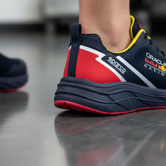 Dettaglio tomaia seamless RIP-STOP con rinforzi TPU della scarpa Sparco Keynes Red Bull