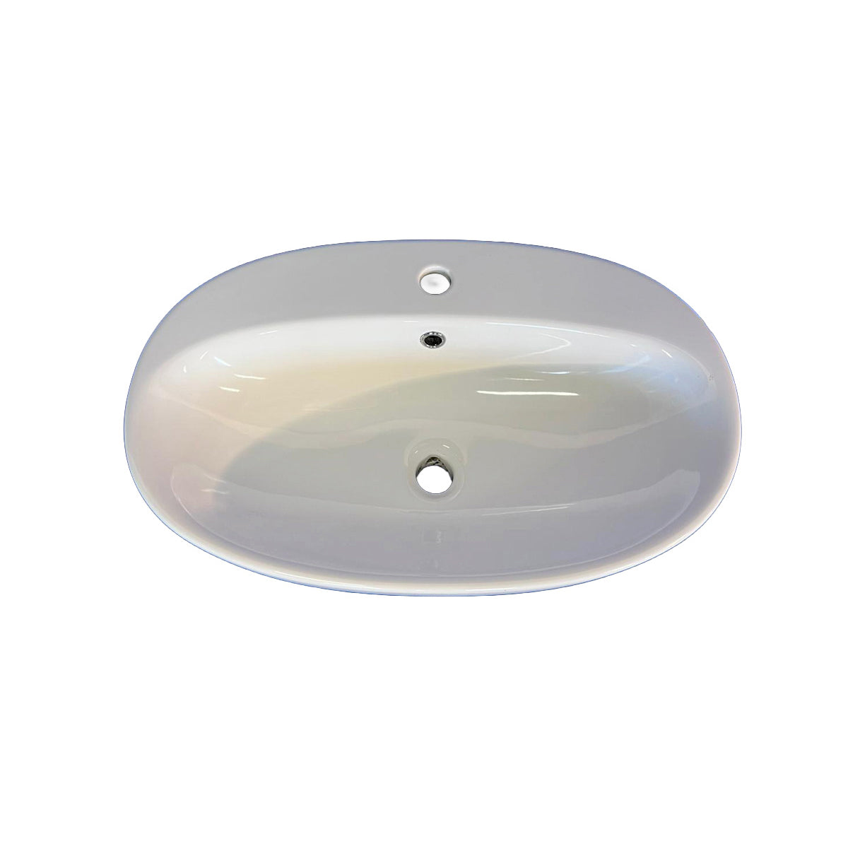 Lavandino da appoggio ovale in ceramica bianca per bagno