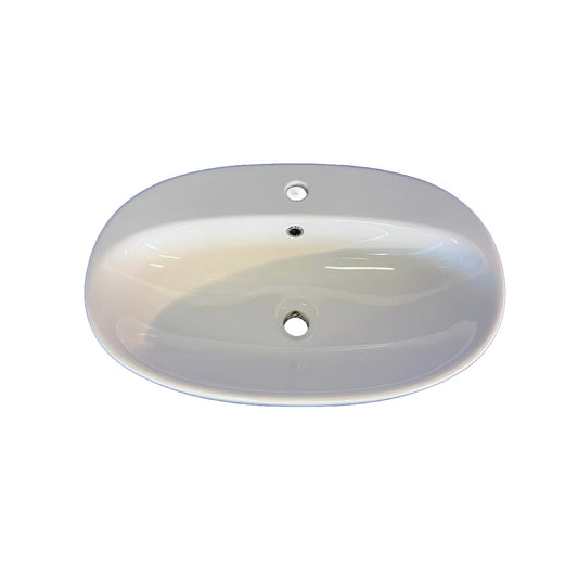 Lavandino da appoggio ovale in ceramica bianca per bagno