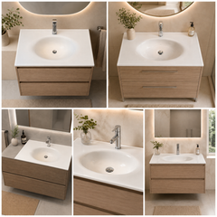 Top in cristallo color sabbia installato su mobile bagno – esempio di posa in ambiente