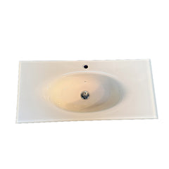Top in cristallo color sabbia 50x105 cm per bagno moderno – vista frontale