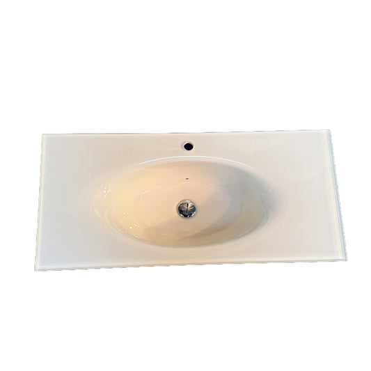 Top in cristallo color sabbia 50x105 cm per bagno moderno – vista frontale